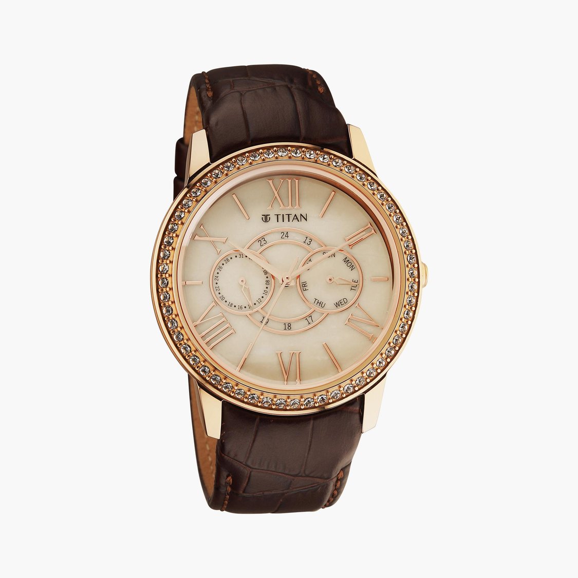 Buy TITAN Men Embellished Multifunction Watch with Leather Strap 10002WL01 from Titan at just INR 17295.0