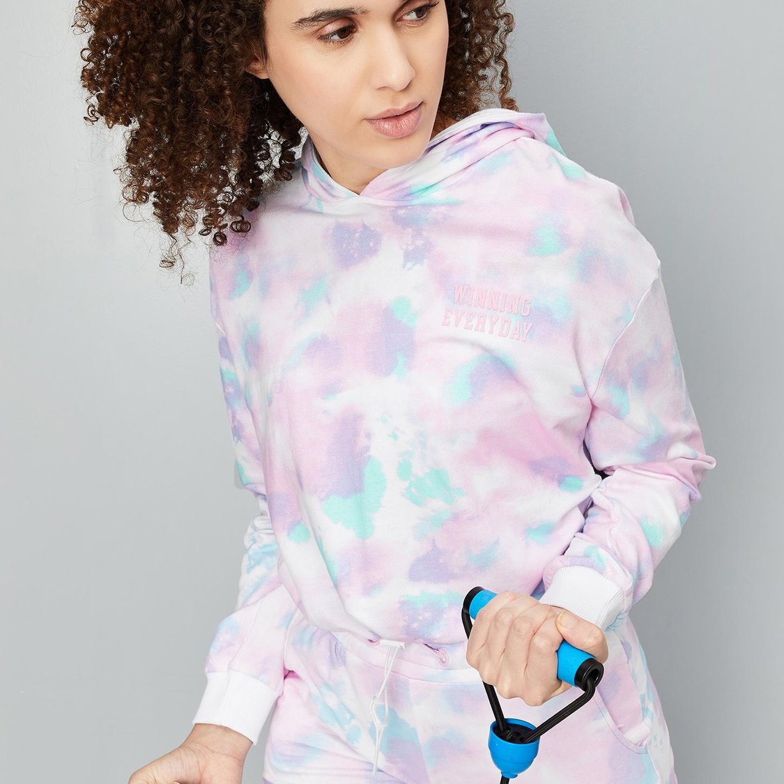 Women Printed Cropped Hooded Sweatshirt