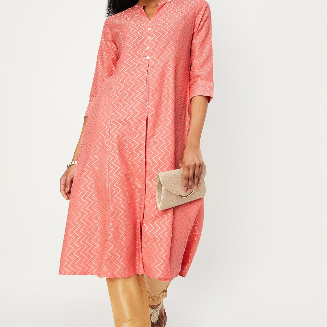Women Printed Band Collar A-Line Kurta