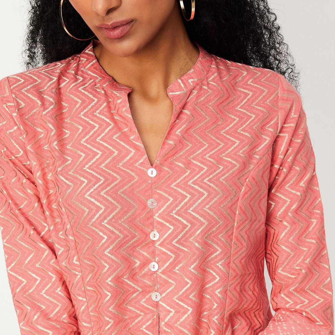 Women Printed Band Collar A-Line Kurta