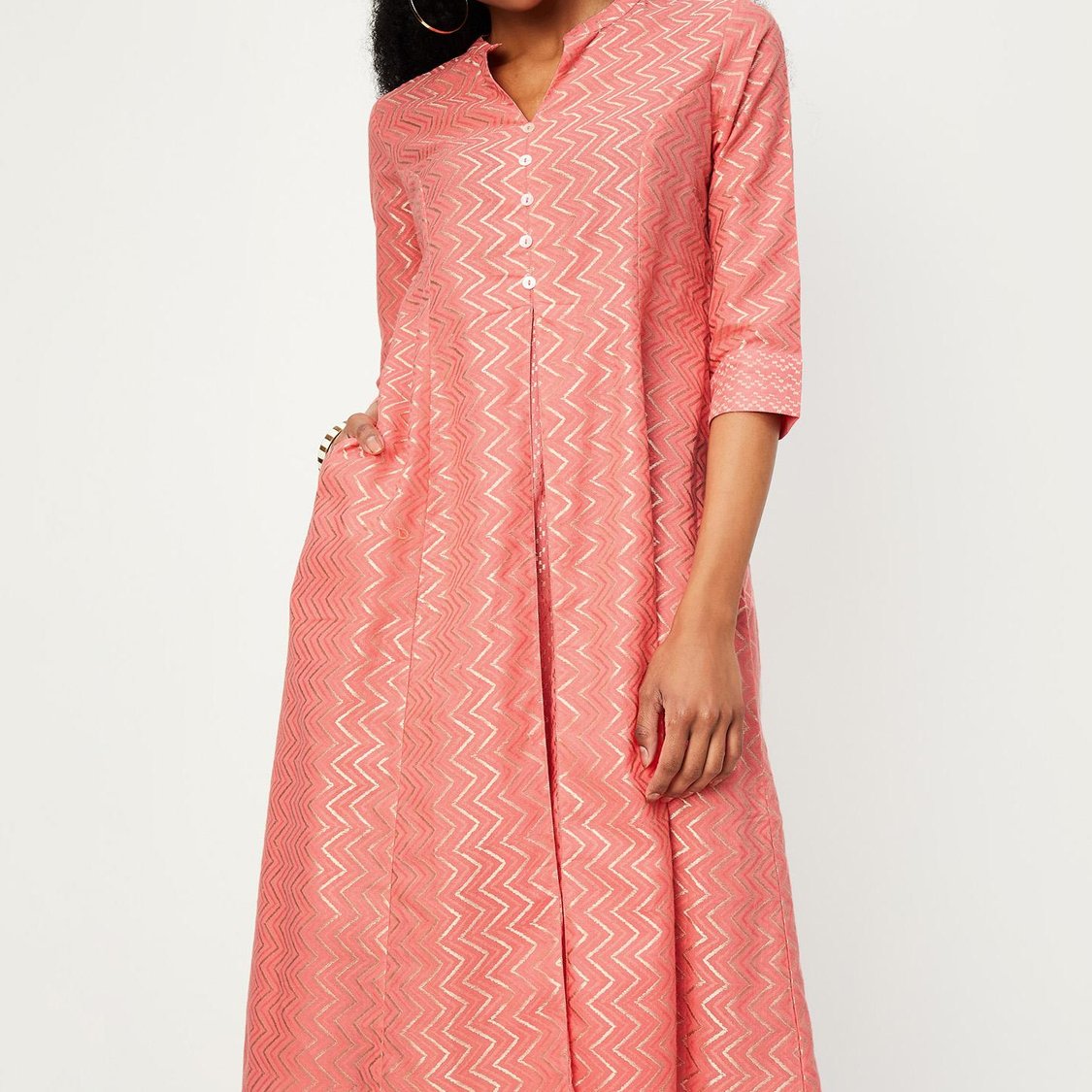 Women Printed Band Collar A-Line Kurta