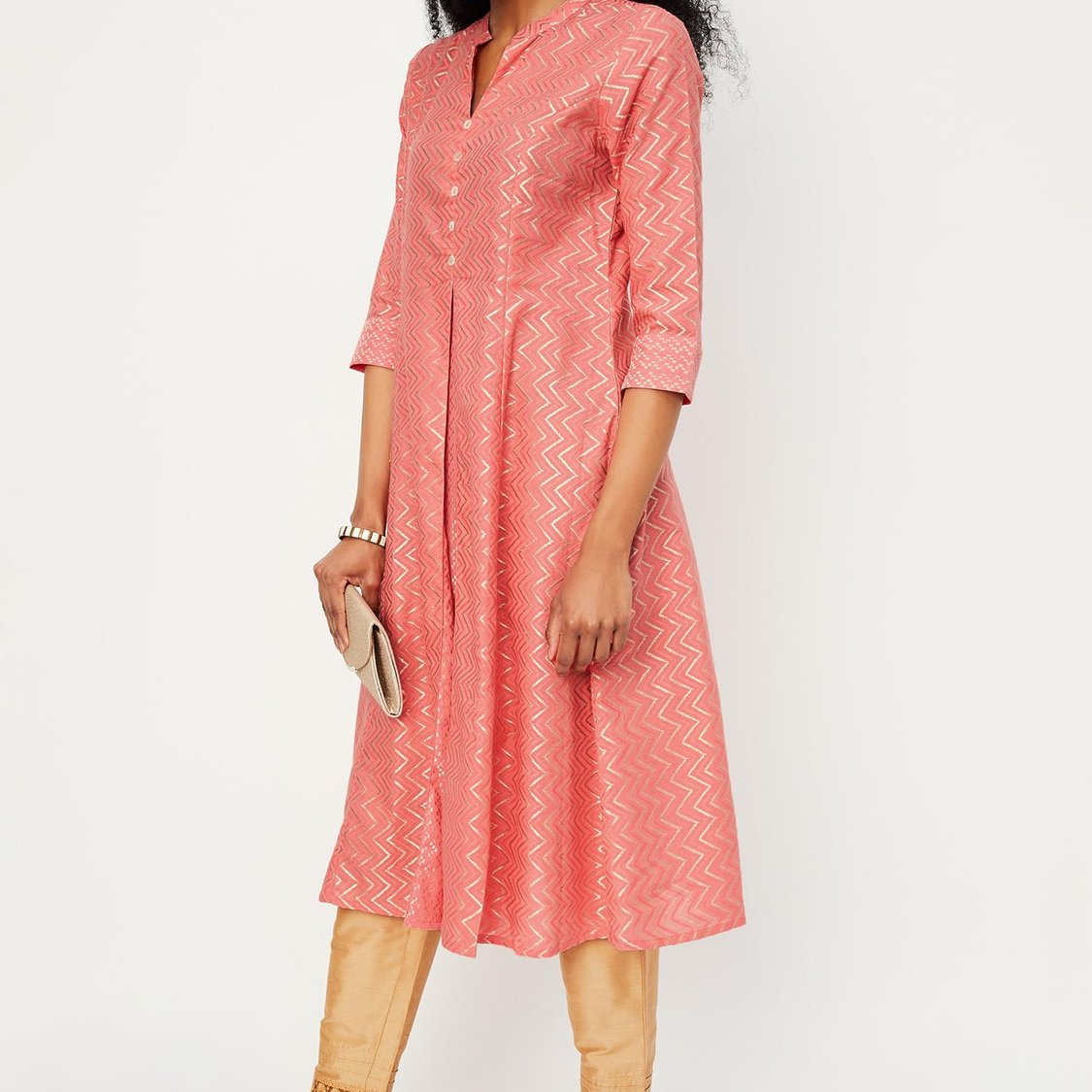 Women Printed Band Collar A-Line Kurta