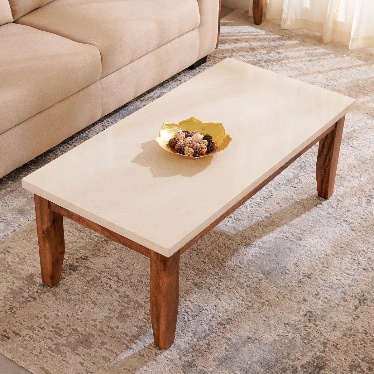 Buy Giza Composite Marble Top Coffee Table Beige and Brown from