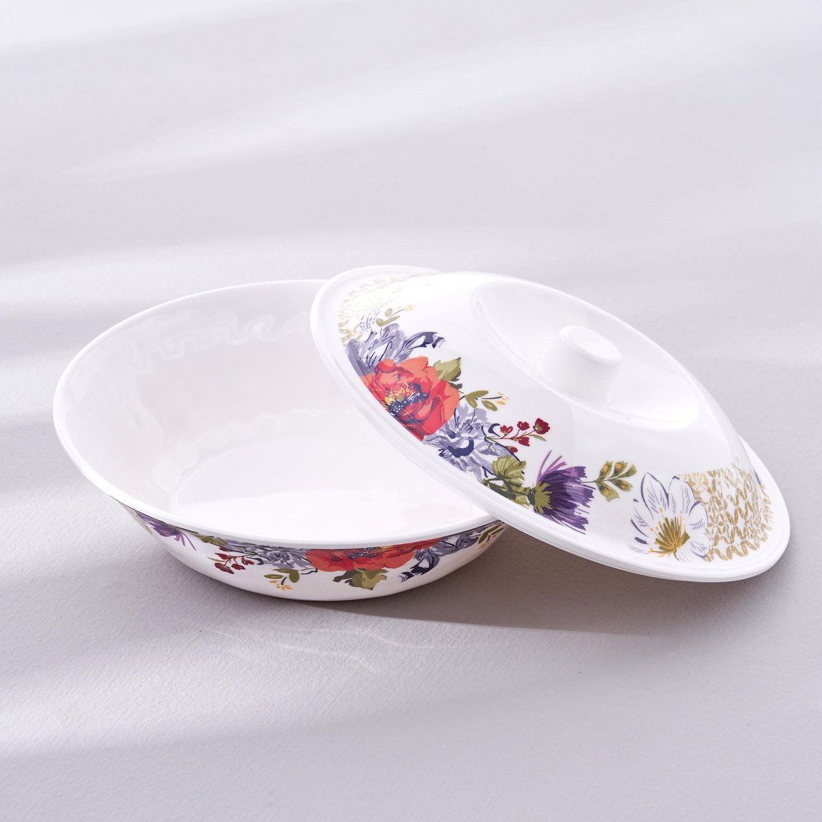 Buy Meadows Theme Melamine Serving Bowl with Lid 1.1L from Home Centre at just INR 499.0