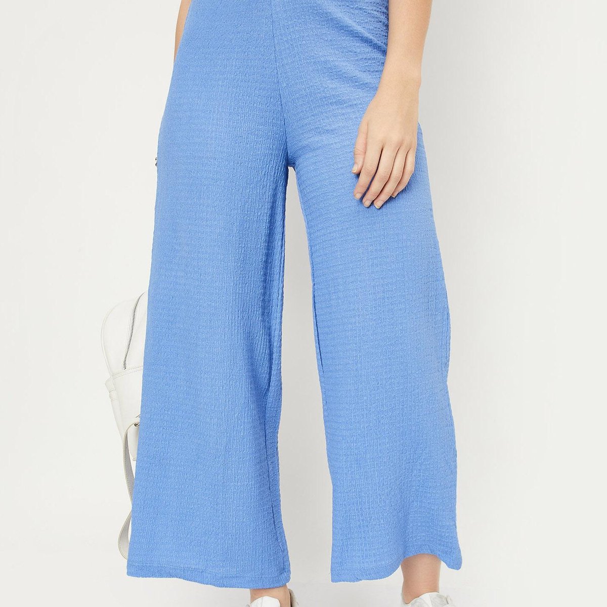 Buy Women Crinkle Textured Regular Fit Trousers Online at