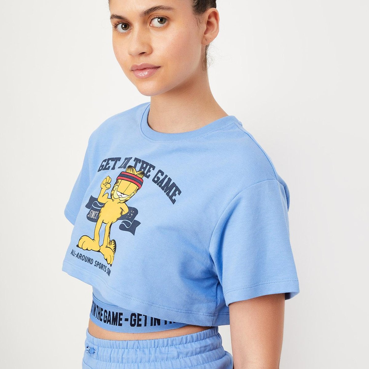 Buy Women Garfield Print Layered Sports Crop T-shirt Online