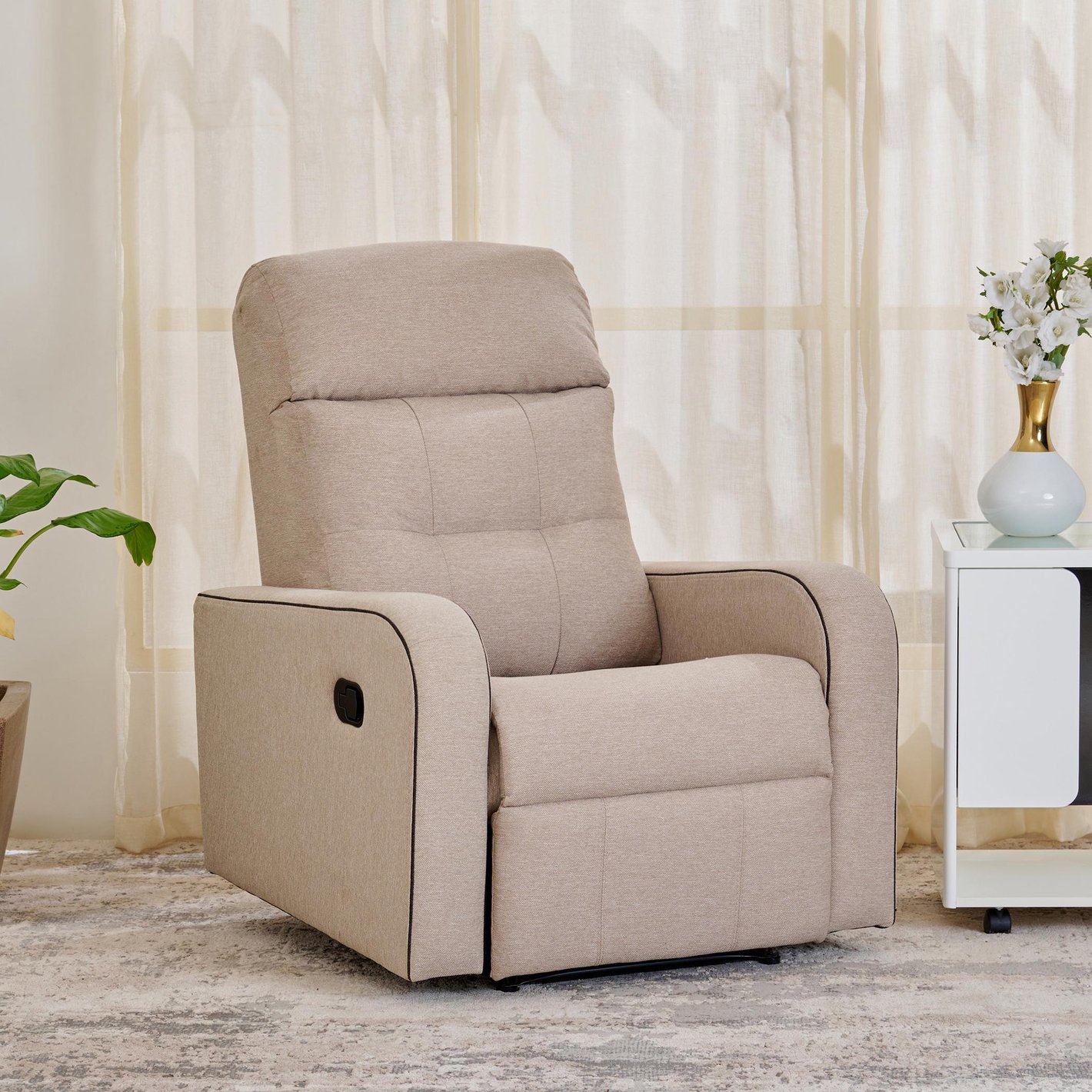 Buy Helios Toledo Fabric 1-Seater Recliner Beige from Helios by