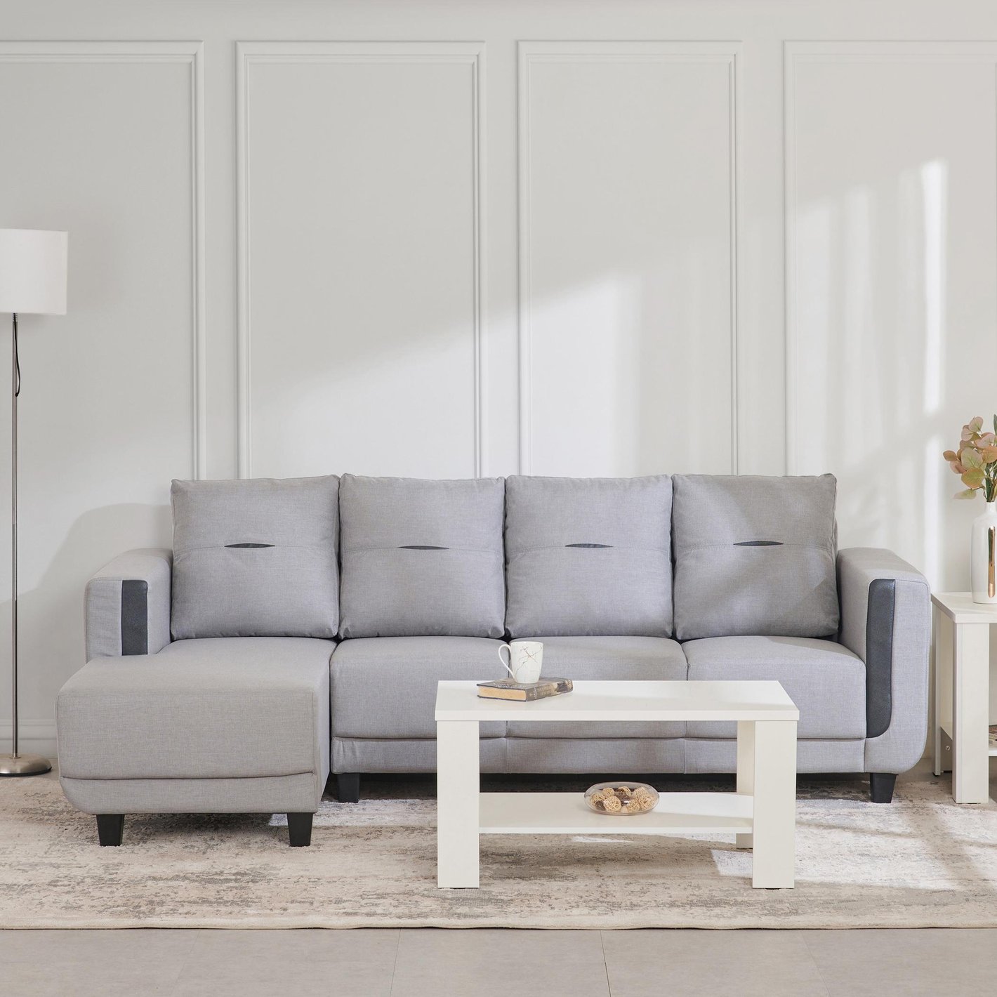Buy Berry Fabric 3 Seater Corner Sofa with Left Chaise Grey from Home Centre at just INR 34999.0