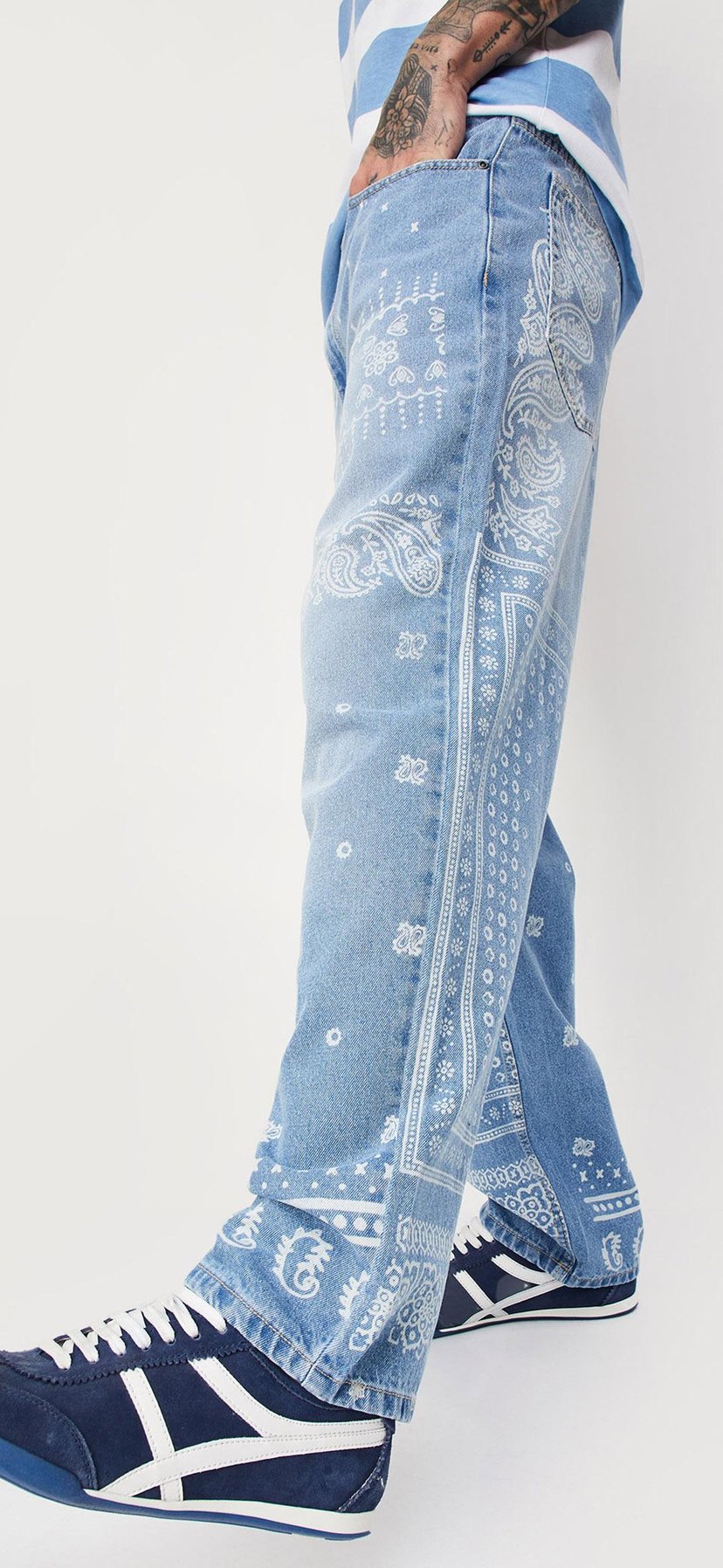 しずくPAINT MOTIF PRINT DENIM PANTS 受注制【Chikashitsu +】painted buggy denim pants