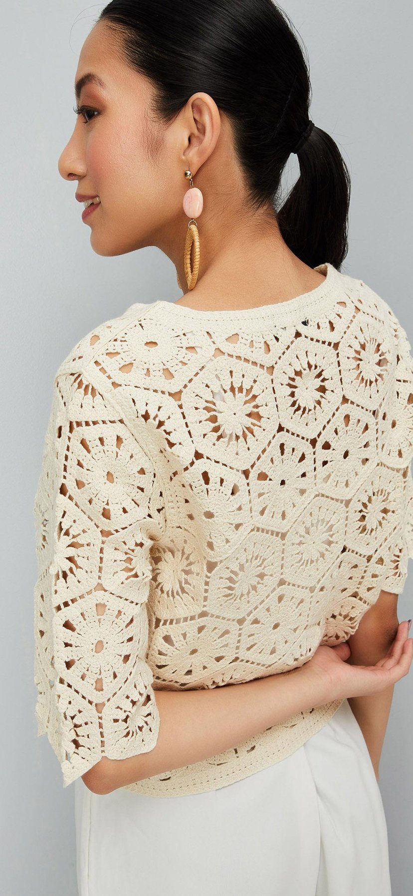 Buy Women Knit Round Neck Crochet Top Online at just Rs. 999.0