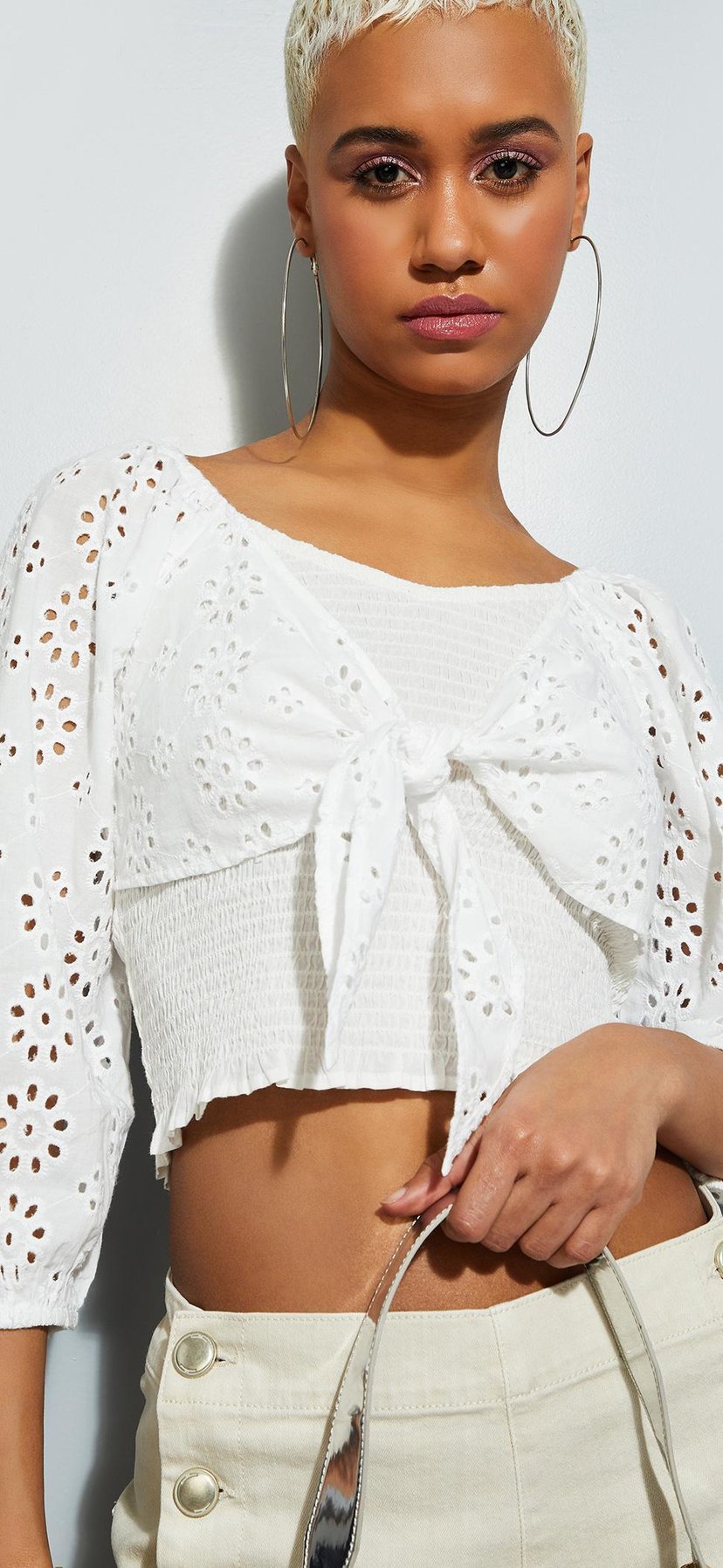 Buy URB_N Women Smocked Schifilli Crop Top Online at just Rs
