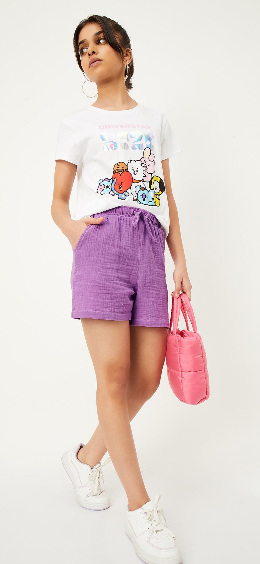 Buy Girls Textured Elasticated Shorts Online at just Rs. 399.0  