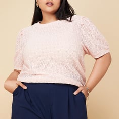 Women Textured Puffed Sleeves Blouse