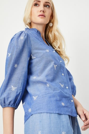 トップス acka. embroidery frill blouse STYLISH IMPORTED DESIGNER 3 FRILL TOP