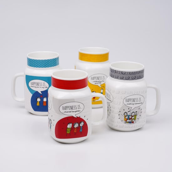 Melina Set of 4 Bone China Printed Mason Mug - 560ml