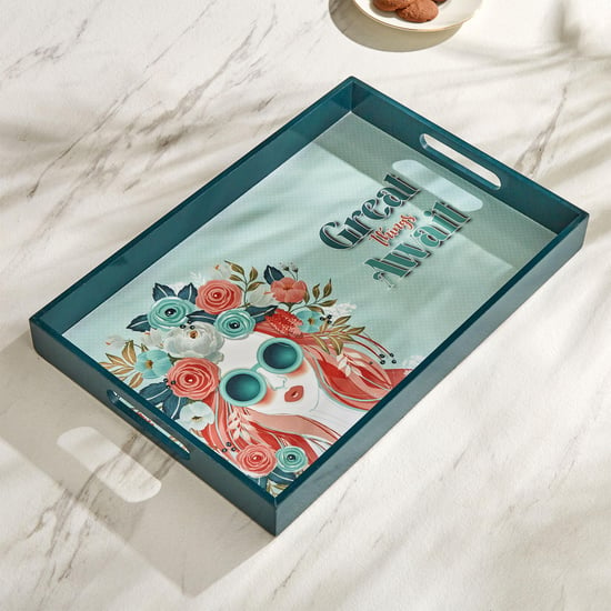 Raisa Blanco Wooden Printed Serving Tray - 45x30cm