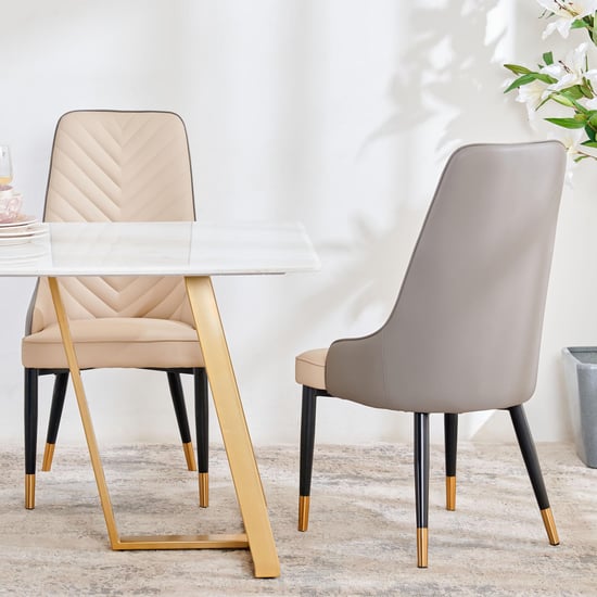 Viola Set of 2 Faux Leather Dining Chairs - Beige