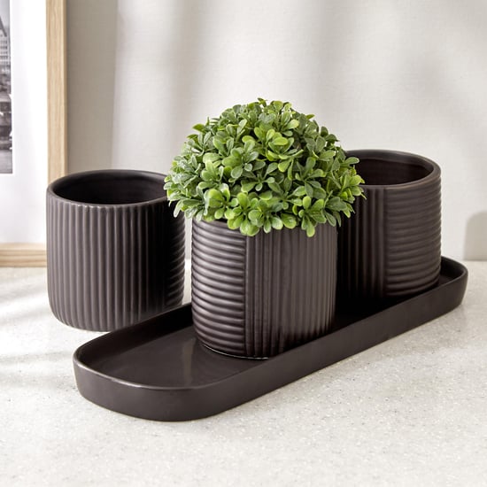 Gloria Argil 4Pcs Ceramic Ribbed Planter Set
