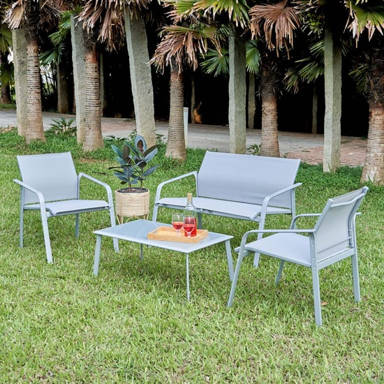 Hawai Glass Top 2+1+1 Seater Outdoor Tea Set - Grey