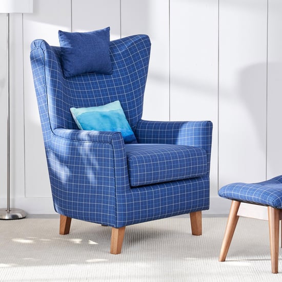 Santorini Fabric Wing Chair with Cushion - Blue