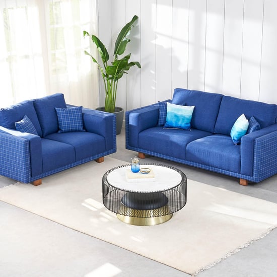 Santorini Fabric 3+2 Seater Sofa Set with Cushions - Blue