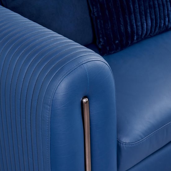 Sapphire Half Leather 3+2 Seater Sofa Set with Cushions - Blue