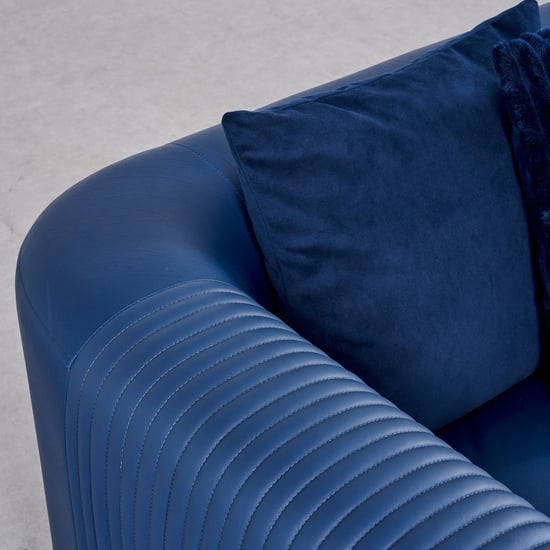 Sapphire Half Leather 3+2 Seater Sofa Set with Cushions - Blue
