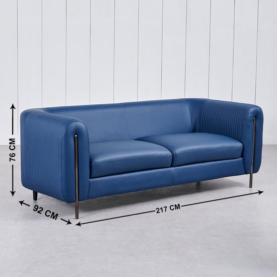 Sapphire Half Leather 3+2 Seater Sofa Set with Cushions - Blue