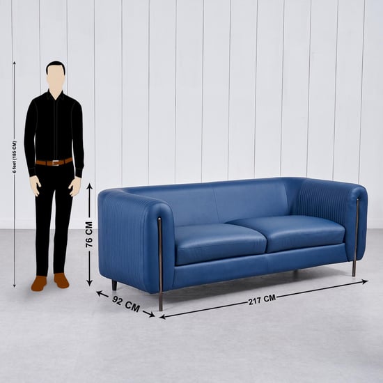 Sapphire Half Leather 3+2 Seater Sofa Set with Cushions - Blue