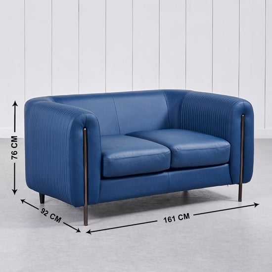 Sapphire Half Leather 3+2 Seater Sofa Set with Cushions - Blue