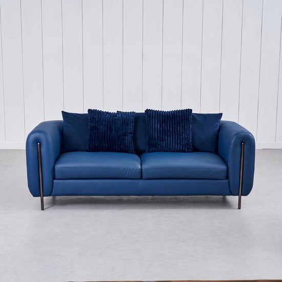 Sapphire Half Leather 3+2 Seater Sofa Set with Cushions - Blue