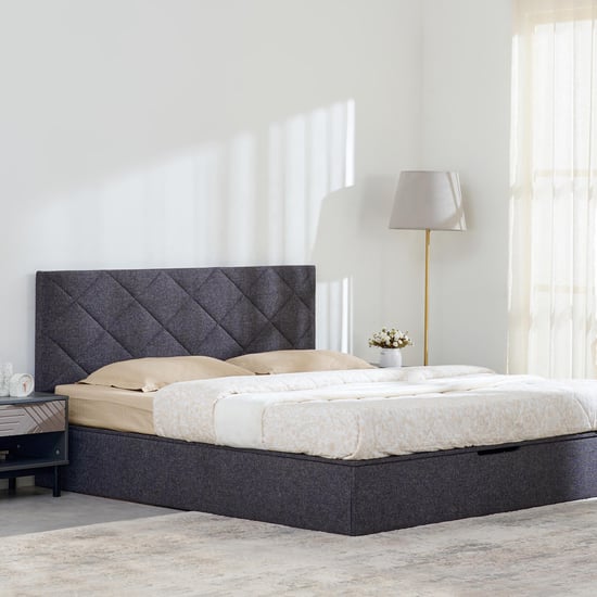 Connect Diamond Queen Bed with Hydraulic Storage - Grey