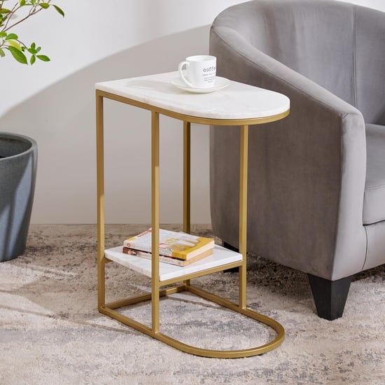 Helios Enya Marble Top End Table - White