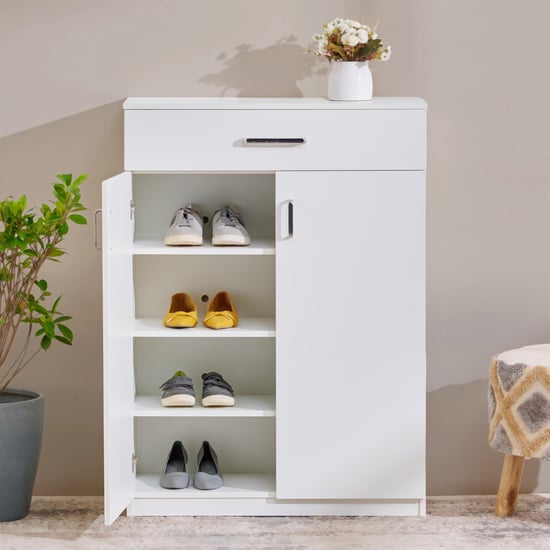 Quadro 8 Pairs Shoe Cabinet with Drawer - White