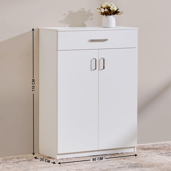 Quadro 8 Pairs Shoe Cabinet with Drawer - White