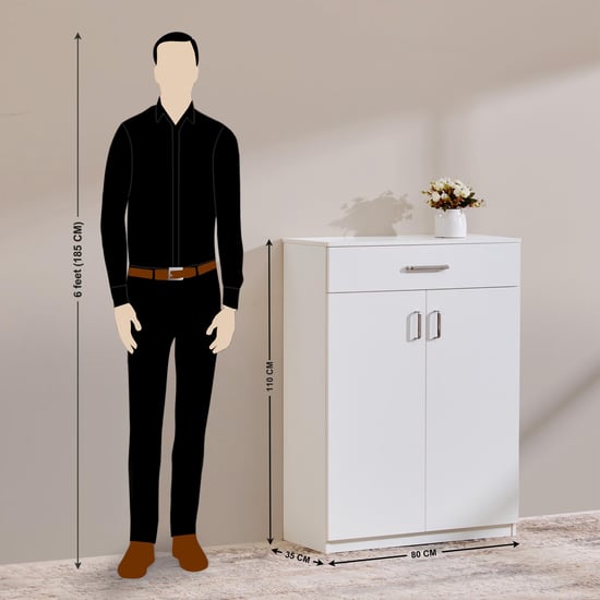 Quadro 8 Pairs Shoe Cabinet with Drawer - White