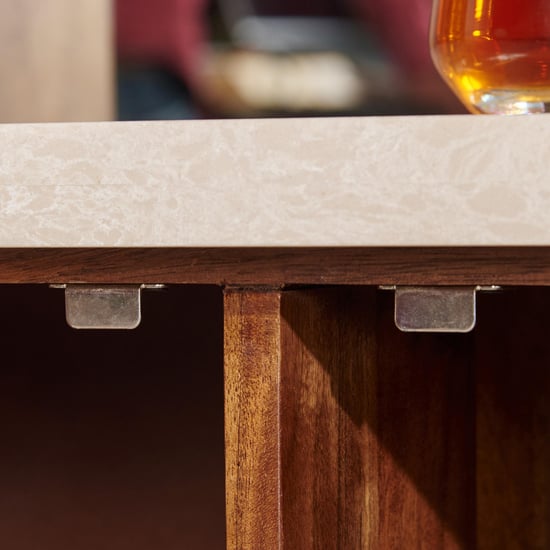 Giza Composite Marble Top Bar Cabinet - Beige and Brown