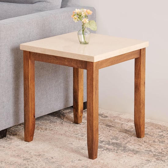Giza Composite Marble Top End Table - Beige and Brown