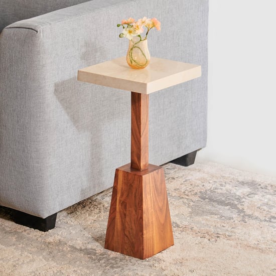Giza Composite Marble Top Accent Table - Beige and Brown