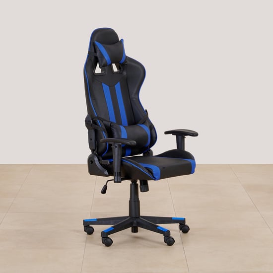 (Refurbished) Buddy Faux Leather High Back Gaming Chair - Black and Blue