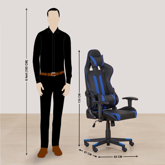 (Refurbished) Buddy Faux Leather High Back Gaming Chair - Black and Blue