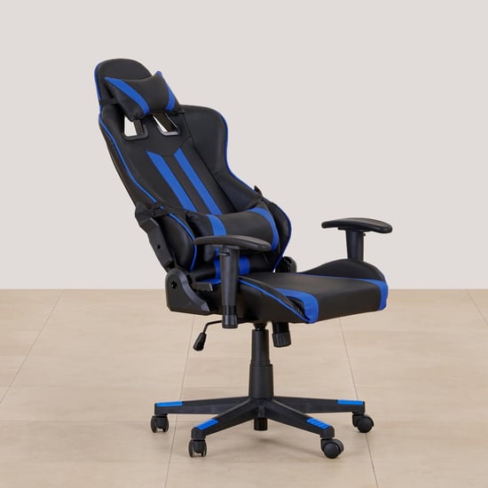 (Refurbished) Buddy Faux Leather High Back Gaming Chair - Black and Blue