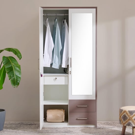 Quadro 2-Door Wardrobe with Mirror - White