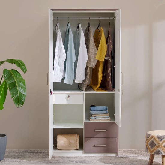 Quadro 2-Door Wardrobe with Mirror - White