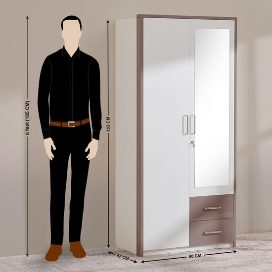 Quadro 2-Door Wardrobe with Mirror - White