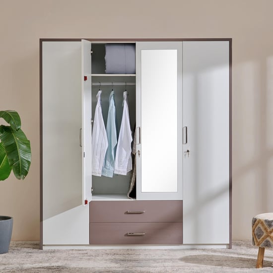 Quadro 4-Door Wardrobe with Mirror - White