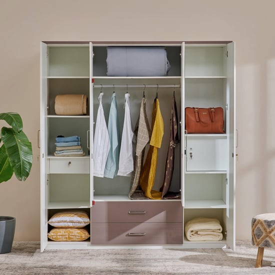 Quadro 4-Door Wardrobe with Mirror - White