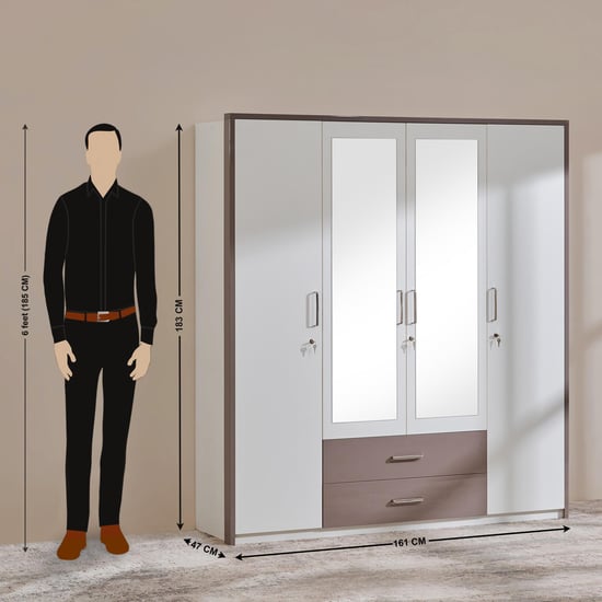 Quadro 4-Door Wardrobe with Mirror - White