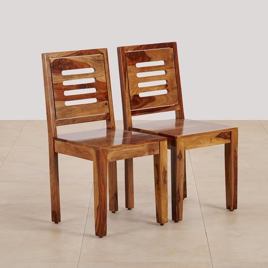 (Refurbished) Adana Set of 2 Sheesham Wood Dining Chairs - Brown