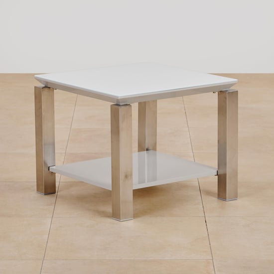 (Refurbished) Parlin Tempered Glass Top End Table - White